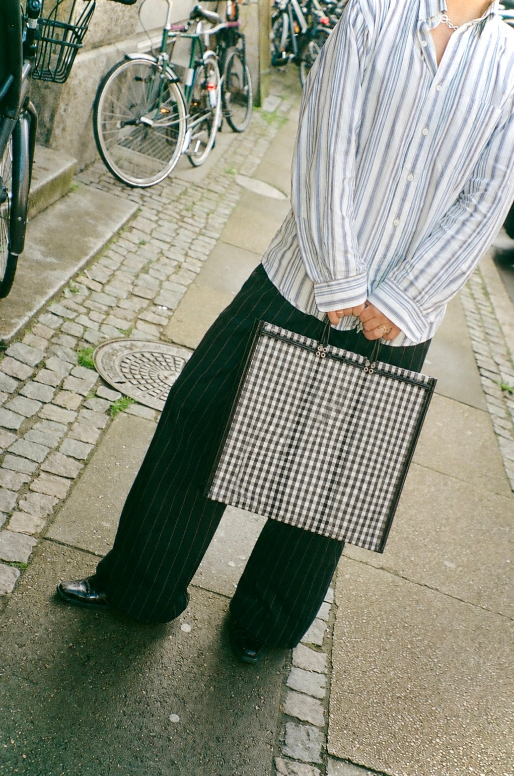 Black Check Market Tote