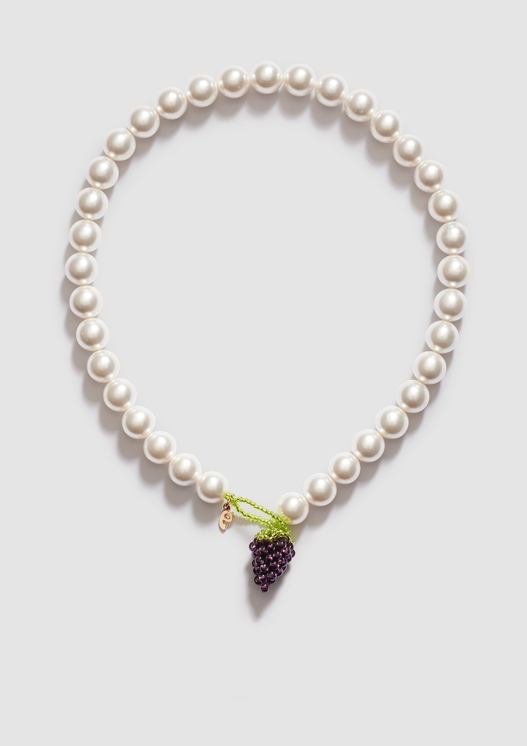 GLASS BEAD NECKLACE W/PEARLS GRAPE GLASS BEAD NECKLACE W/PEARLS GRAPE