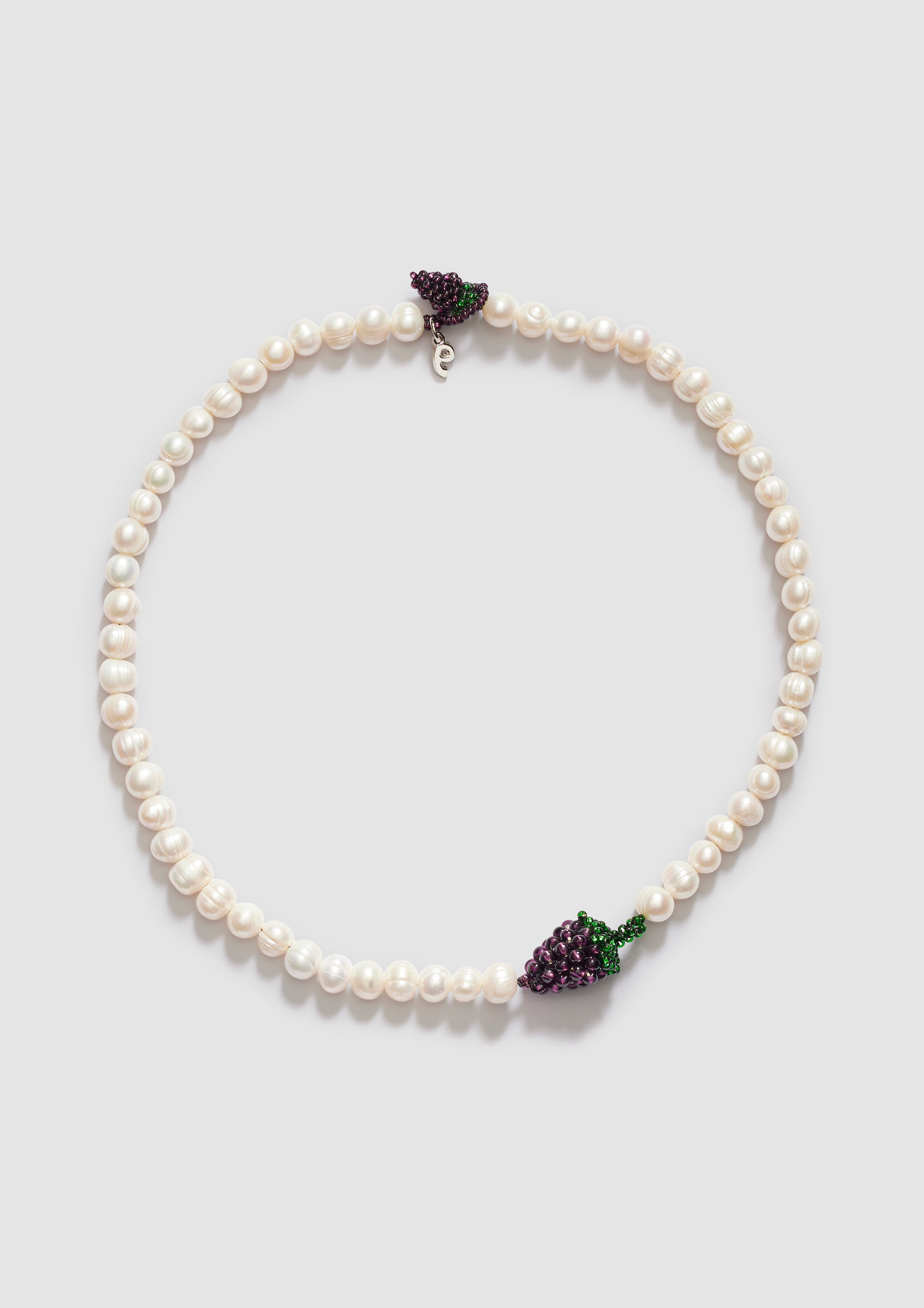 GLASS BEAD NECKLACE W/PEARLS GRAPE GLASS BEAD NECKLACE W/PEARLS GRAPE